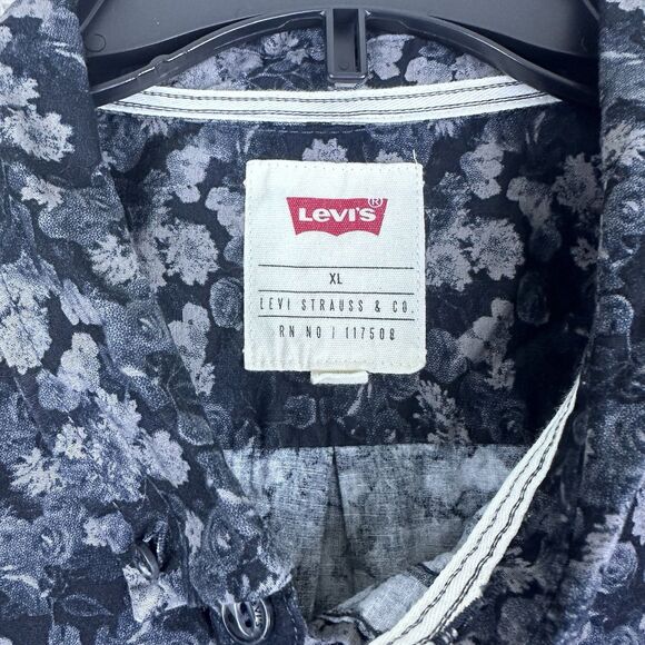 Levis Mens XL Floral Shirt Navy Black Button Up Short‎ Sleeve Versatile Classic - Picture 9 of 11